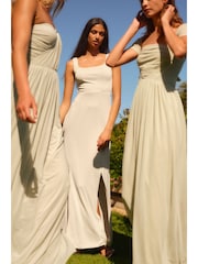 Sage Green Square Neck Bridesmaid Maxi Dress - Image 2 of 7