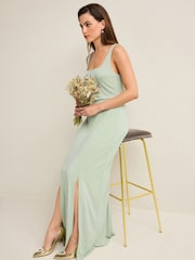 Sage Green Square Neck Bridesmaid Maxi Dress - Image 4 of 7