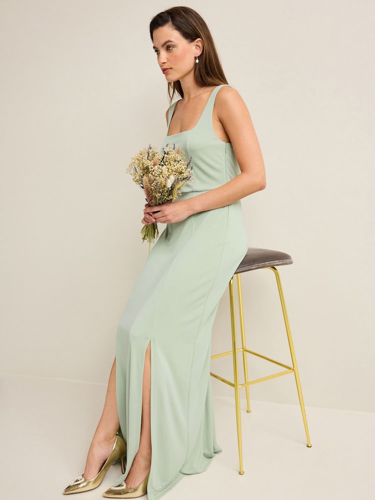 Sage Green Square Neck Bridesmaid Maxi Dress - Image 4 of 7