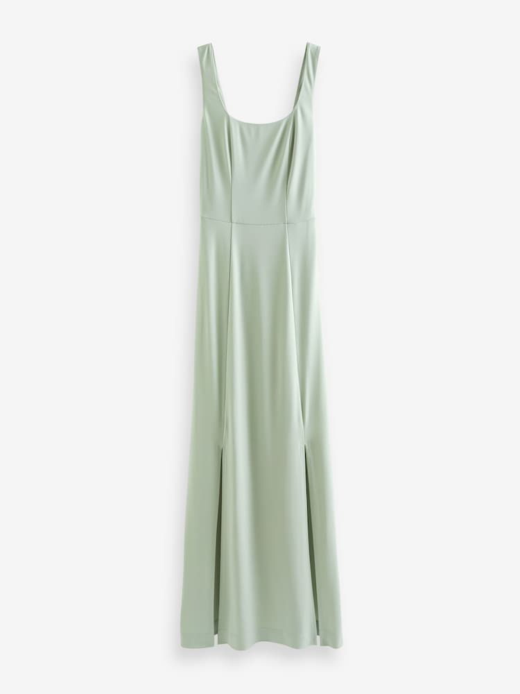 Sage Green Square Neck Bridesmaid Maxi Dress - Image 6 of 7