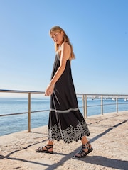 Black/Cream Embroidered Strappy Midaxi Summer Dress - Image 2 of 7