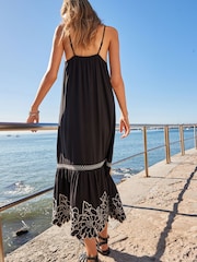 Black/Cream Embroidered Strappy Midaxi Summer Dress - Image 3 of 7