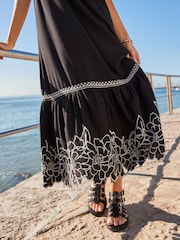 Black/Cream Embroidered Strappy Midaxi Summer Dress - Image 5 of 7