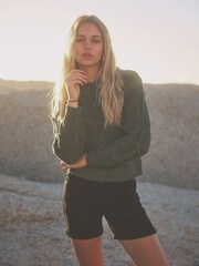 Khaki Green Crochet Knitted Hoodie - Image 1 of 6