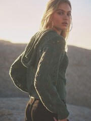 Khaki Green Crochet Knitted Hoodie - Image 3 of 6