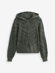 Khaki Green Crochet Knitted Hoodie - Image 5 of 6