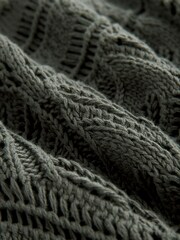 Khaki Green Crochet Knitted Hoodie - Image 6 of 6