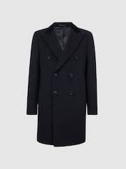 Reiss Navy Waffle Wool Double Breasted Velvet Coat - Image 2 of 6