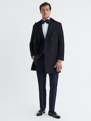 Reiss Navy Waffle Wool Double Breasted Velvet Coat - Image 3 of 6