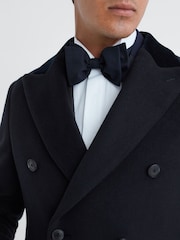 Reiss Navy Waffle Wool Double Breasted Velvet Coat - Image 4 of 6