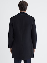 Reiss Navy Waffle Wool Double Breasted Velvet Coat - Image 5 of 6