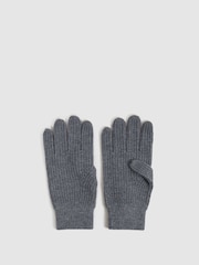 Reiss Charcoal Lawson Merino Wool Ribbed Gloves - Image 1 of 3