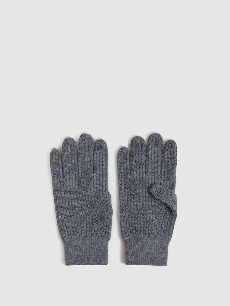 Reiss Charcoal Lawson Merino Wool Ribbed Gloves - Image 1 of 3