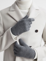 Reiss Charcoal Lawson Merino Wool Ribbed Gloves - Image 2 of 3