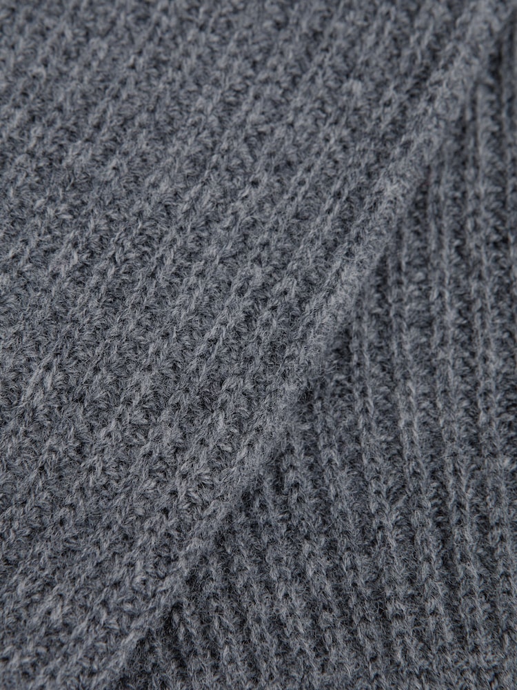 Reiss Charcoal Lawson Merino Wool Ribbed Gloves - Image 3 of 3