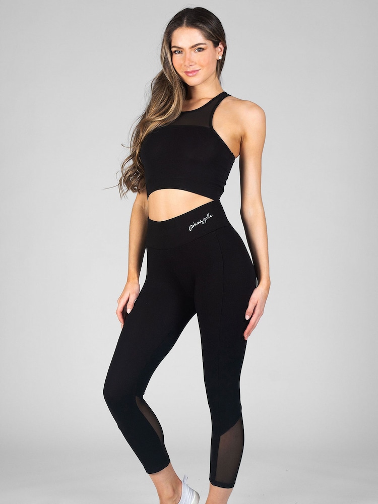 Pineapple Black Mesh Panel Crop Leggings - Image 4 of 6