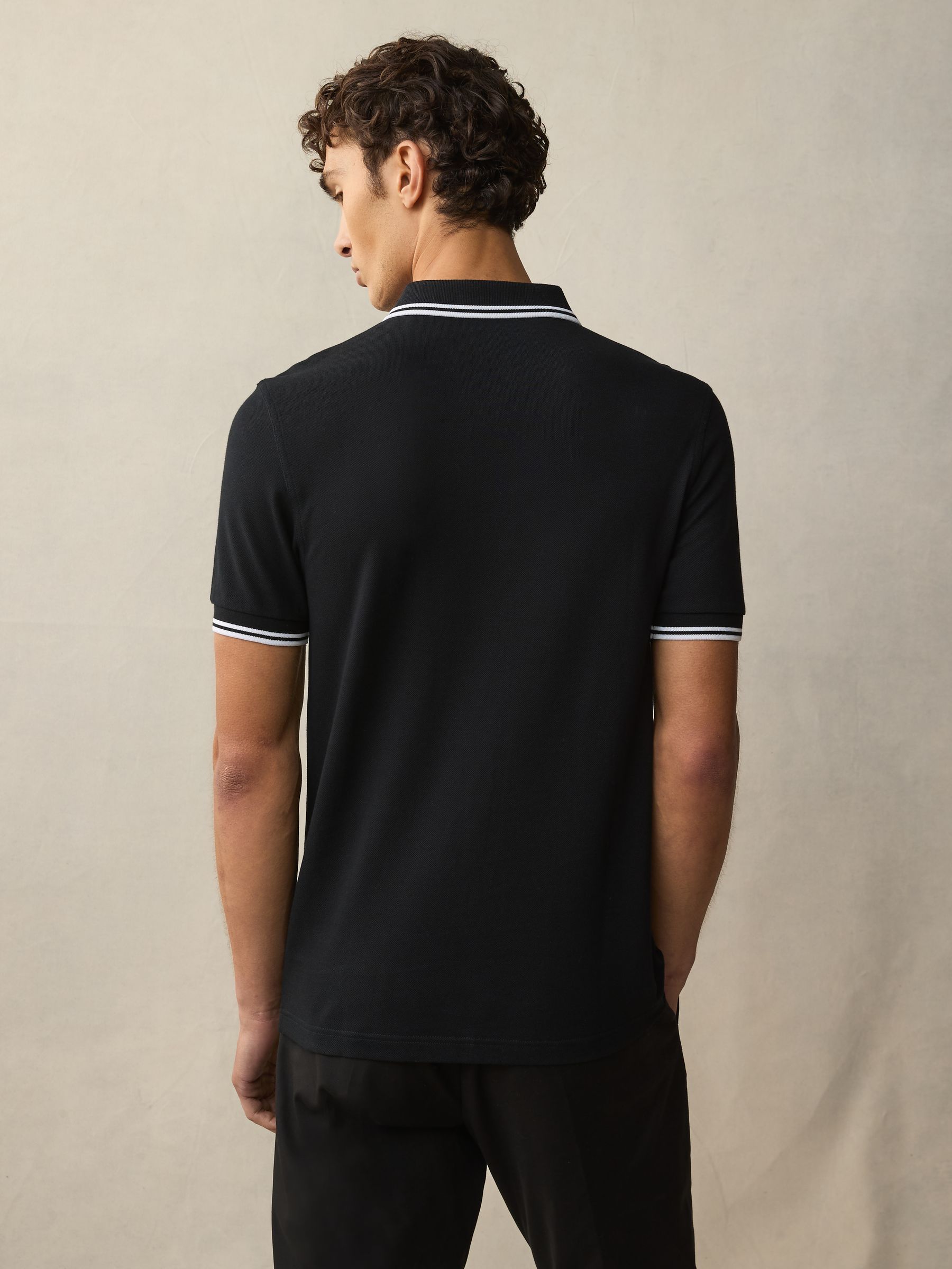 Buy Fred Perry Black/White Tipped Short Sleeve Polo Shirt from