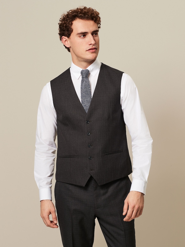 Brown Textured Wool Suit: Waistcoat - Image 1 of 4