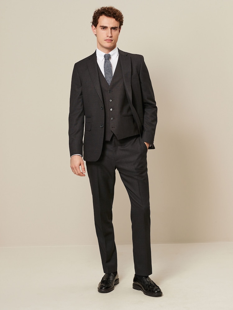 Brown Textured Wool Suit: Waistcoat - Image 2 of 4