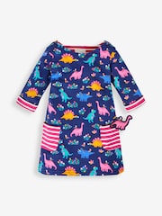 JoJo Maman Bébé Navy Blue Dino & Bird Girls' A-Line Dress - Image 1 of 4