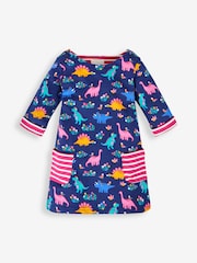 JoJo Maman Bébé Navy Blue Dino & Bird Girls' A-Line Dress - Image 2 of 4