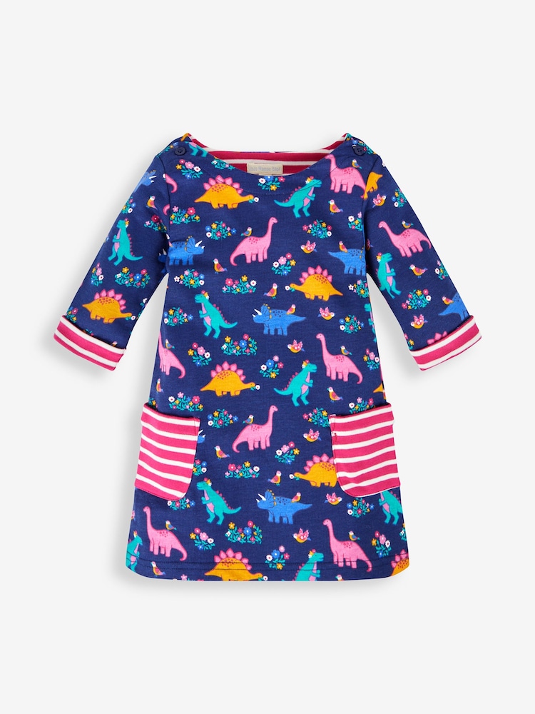 JoJo Maman Bébé Navy Blue Dino & Bird Girls' A-Line Dress - Image 2 of 4