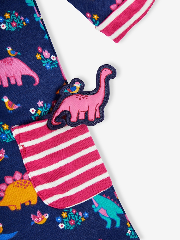 JoJo Maman Bébé Navy Blue Dino & Bird Girls' A-Line Dress - Image 4 of 4