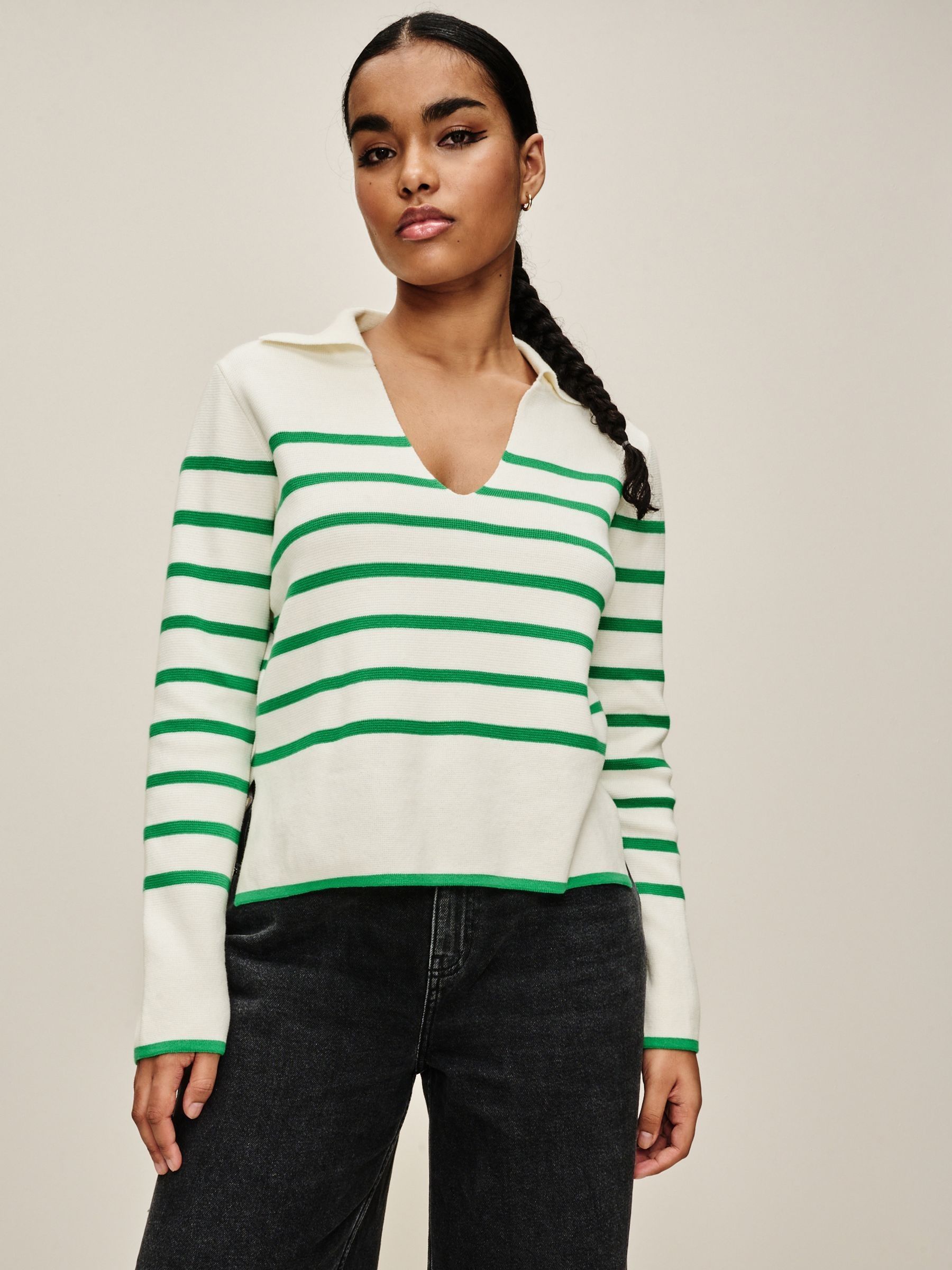 Buy Ecru White Stripe Polo Collar Long Sleeve Jumper from Next Luxembourg