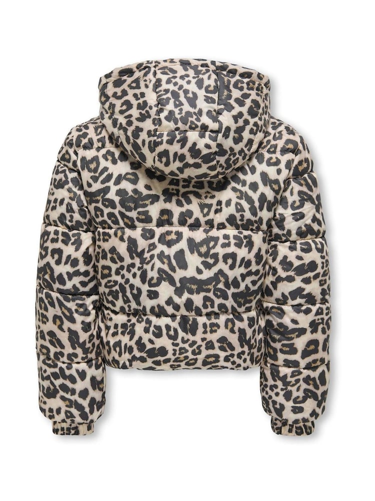 Chaqueta acolchada con capucha, cremallera y estampado de leopardo de ONLY KIDS - Imagen 5 de 5