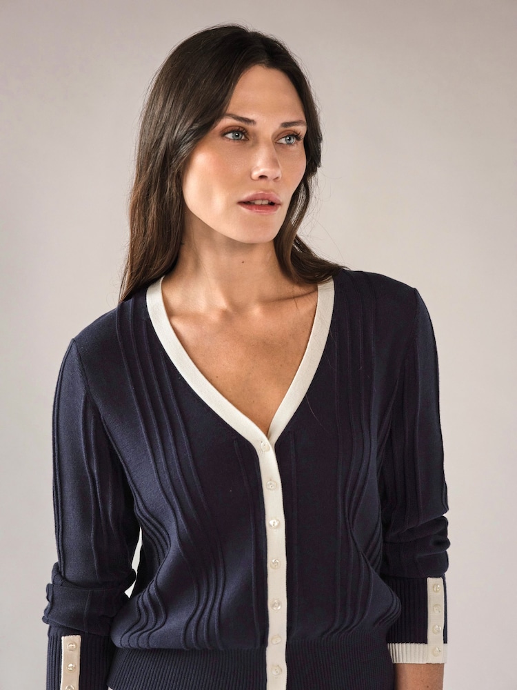 Pure Collection Blue Supima Cotton V Tipped Cardigan - Image 3 of 3 Pure Collection Blue Supima Cotton V Tipped Cardigan - Image 3 of 3