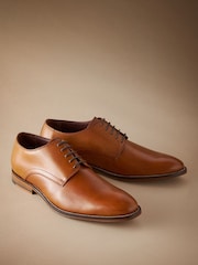 Tan Brown Regular Fit Signature Leather Plain Derby Shoes - Image 2 of 6