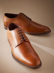 Tan Brown Regular Fit Signature Leather Plain Derby Shoes - Image 3 of 6