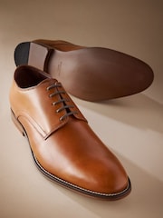 Tan Brown Regular Fit Signature Leather Plain Derby Shoes - Image 5 of 6