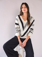 Pure Collection White Supima Cotton Stripe Chevron Jumper - Image 1 of 3