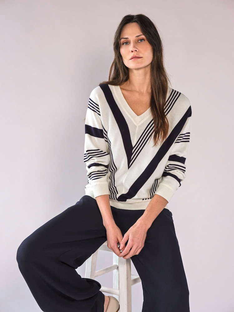 Pure Collection White Supima Cotton Stripe Chevron Jumper - Image 1 of 3 Pure Collection White Supima Cotton Stripe Chevron Jumper - Image 1 of 3