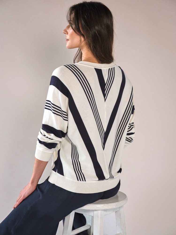 Pure Collection White Supima Cotton Stripe Chevron Jumper - Image 2 of 3 Pure Collection White Supima Cotton Stripe Chevron Jumper - Image 2 of 3