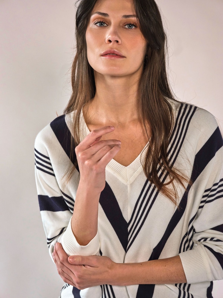 Pure Collection White Supima Cotton Stripe Chevron Jumper - Image 3 of 3 Pure Collection White Supima Cotton Stripe Chevron Jumper - Image 3 of 3