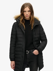 Superdry Black Fuji Hooded Mid Length Puffer Jacket - Image 2 of 7