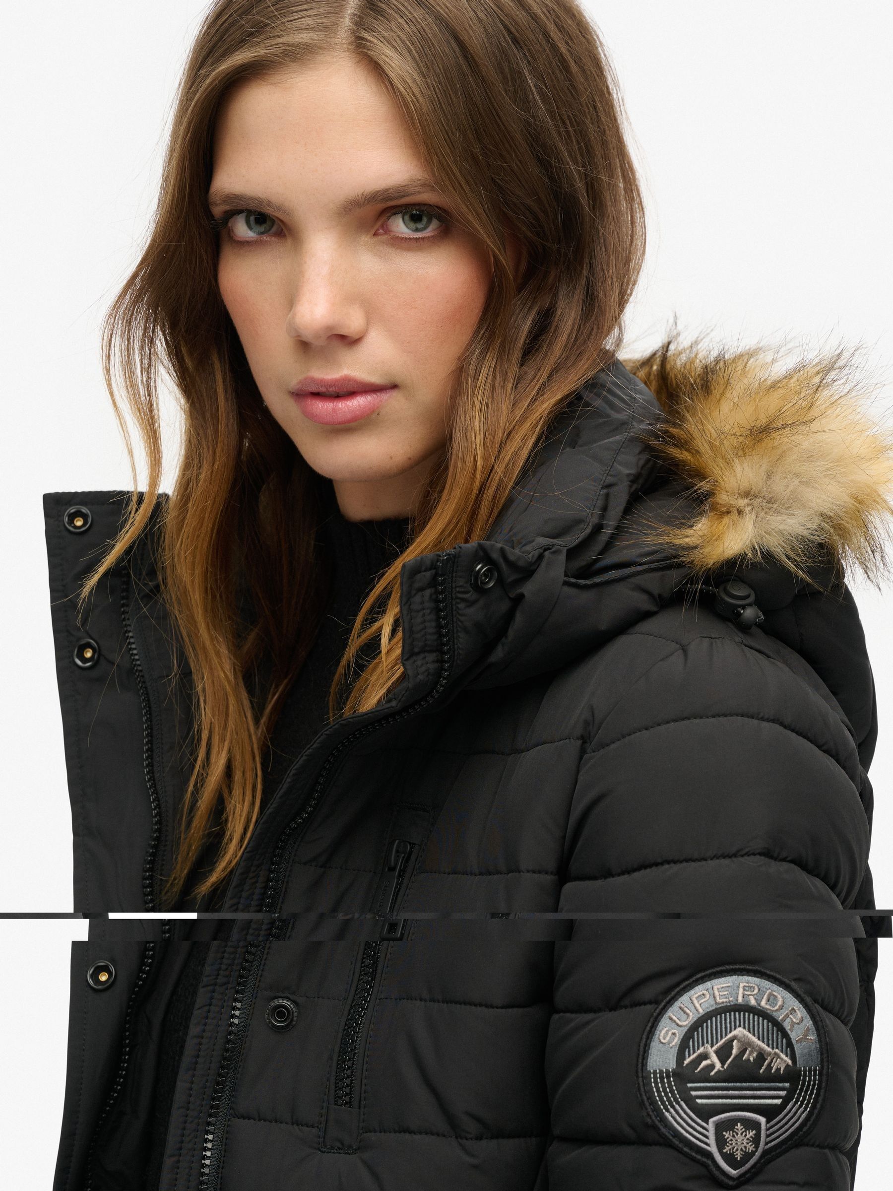 Superdry hooded double zip puffer jacket in black new arrivals