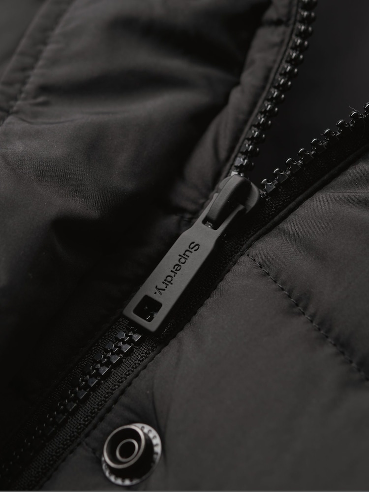Superdry Black Fuji Hooded Mid Length Puffer Jacket - Image 7 of 7