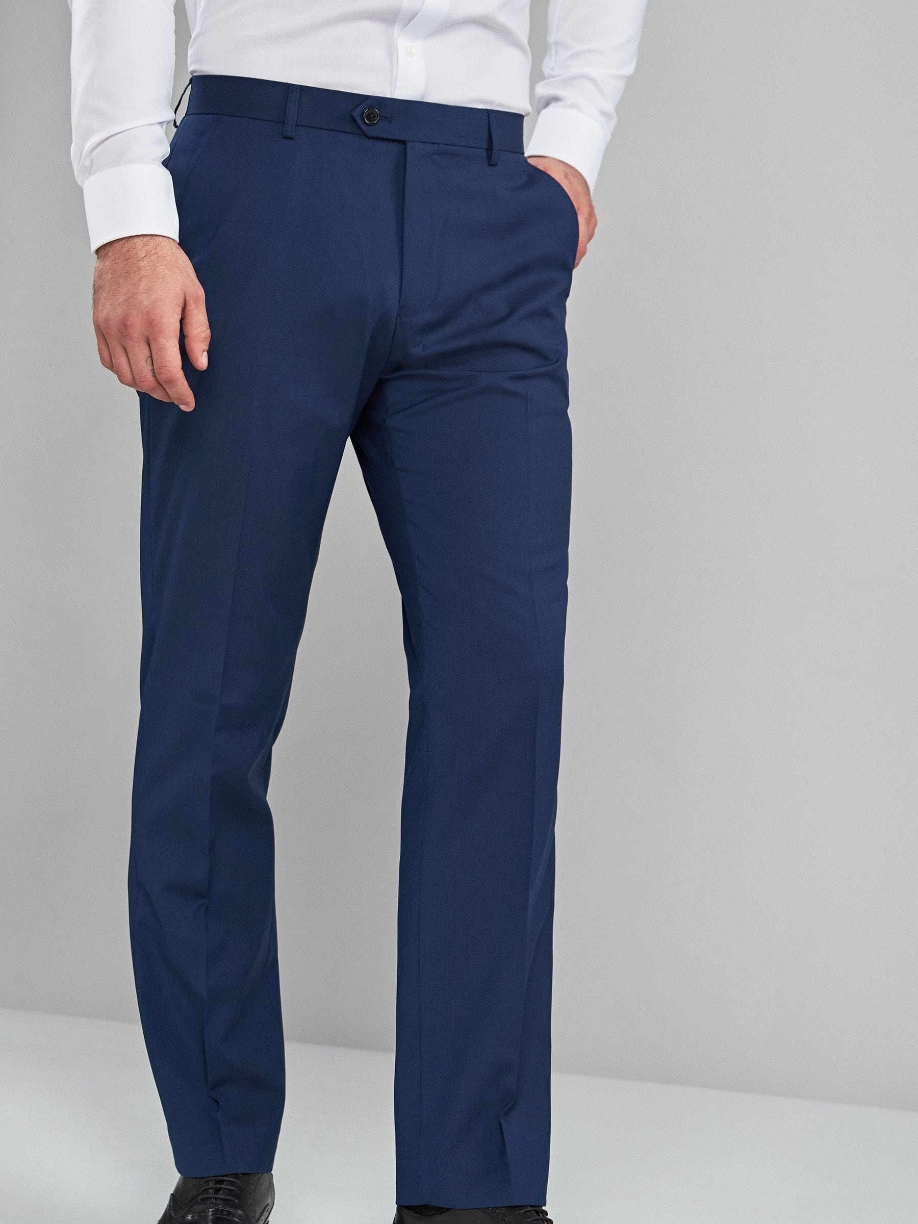 Bright Blue Regular Fit Stretch Smart Trousers