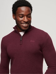 Superdry Red Essential Embroided Knitwear Henley Jumper - Image 1 of 2