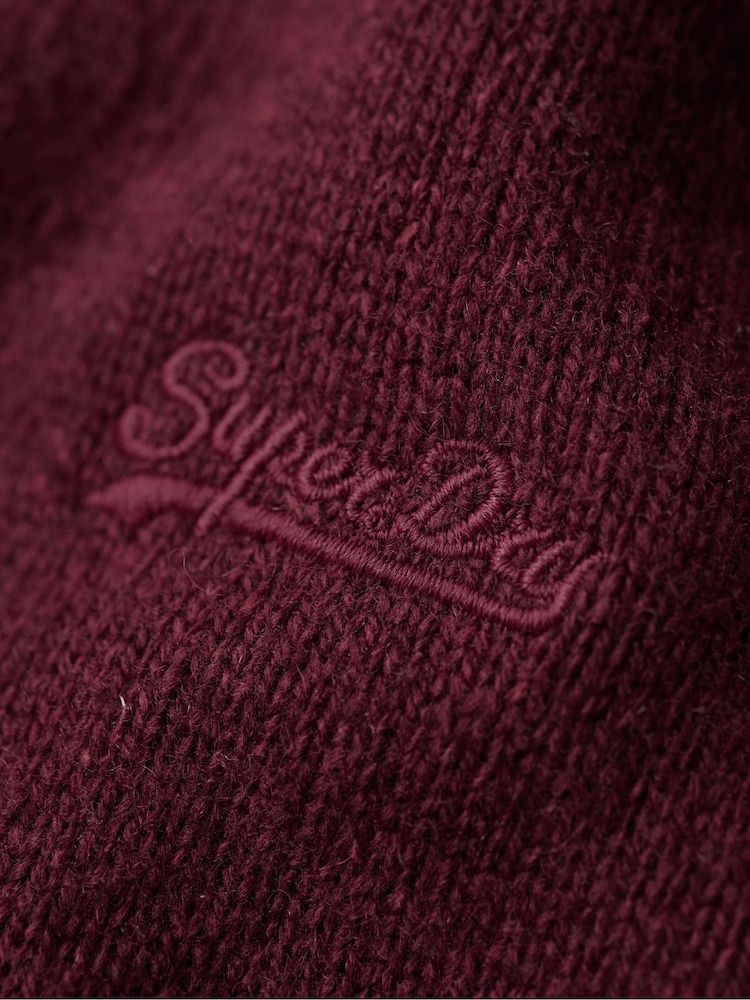 Superdry Red Essential Embroided Knitwear Henley Jumper - Image 2 of 2