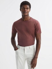 Reiss Copper Day Mercerised Cotton Crew Neck T-Shirt - Image 1 of 5