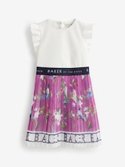 Baker by Ted Baker Plissiertes 2-in-1 Kleid mit Markensaum, Pflaumenlila - Bild 5 von 8