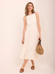 Mint Velvet Cream Asymmetric Waist Midi Dress - Image 1 of 7