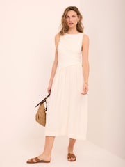 Mint Velvet Cream Asymmetric Waist Midi Dress - Image 2 of 7