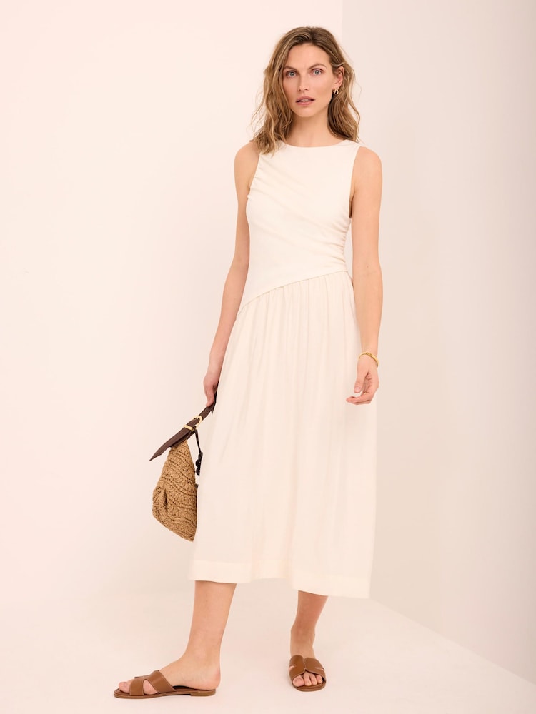 Mint Velvet Cream Asymmetric Waist Midi Dress - Image 2 of 7