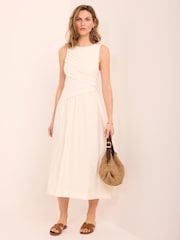 Mint Velvet Cream Asymmetric Waist Midi Dress - Image 4 of 7