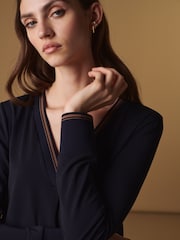 Navy Blue Premium Long Sleeve Contrast V-Neck Top - Image 3 of 10